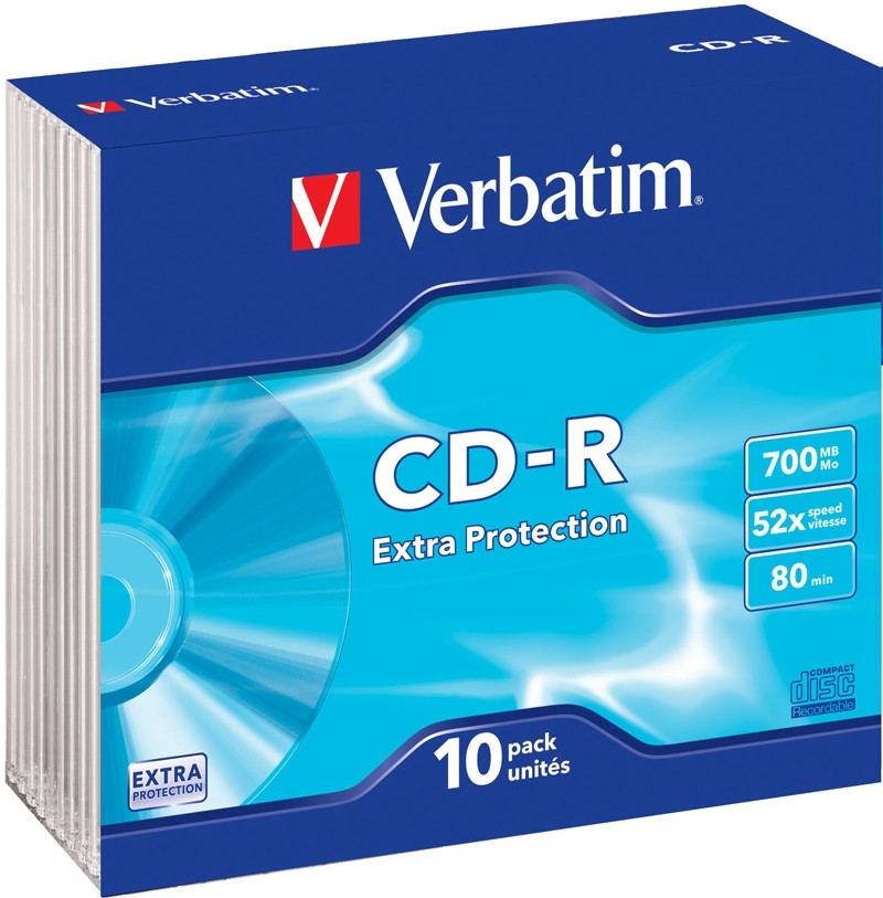 CD-R disk 52x/700Mb Verbatim DataLife 10шт Slim case 43415