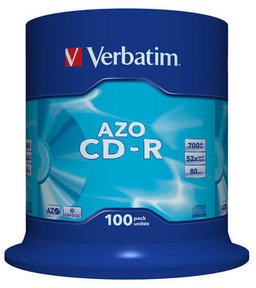CD-R disk 52x/700Mb Verbatim AZO Crystal 100шт CakeBox 43430