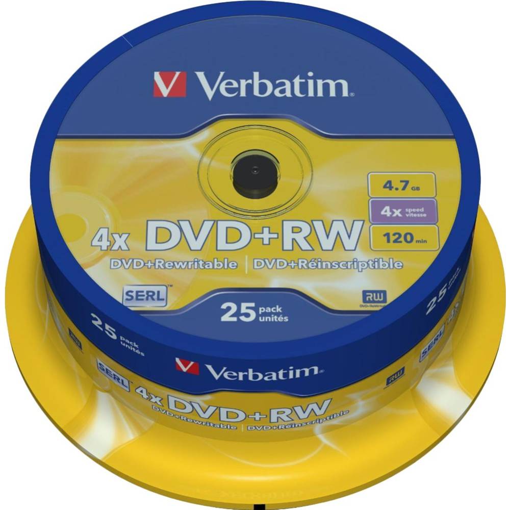 DVD+RW disk 4x/4.7Gb Verbatim 25шт CakeBox 43489