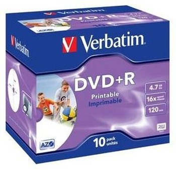 DVD+R disk 16x/4.7Gb Verbatim Jewel Case Printable 10шт 43508