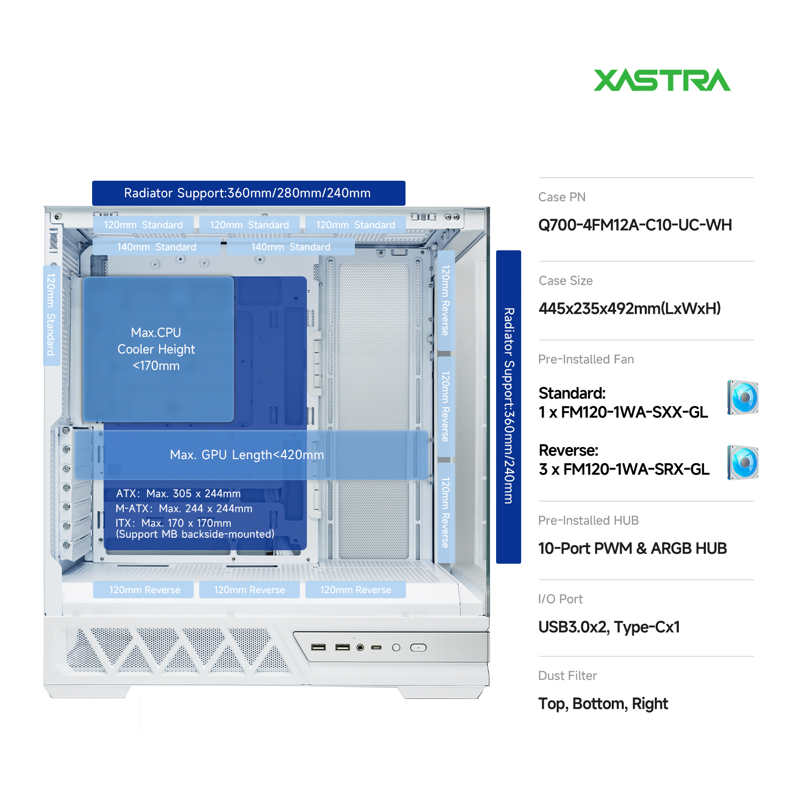 Корпус XASTRA Q700 4ARGB White (Q700-4FM12A-C10-UC-WH), без БП, ATX