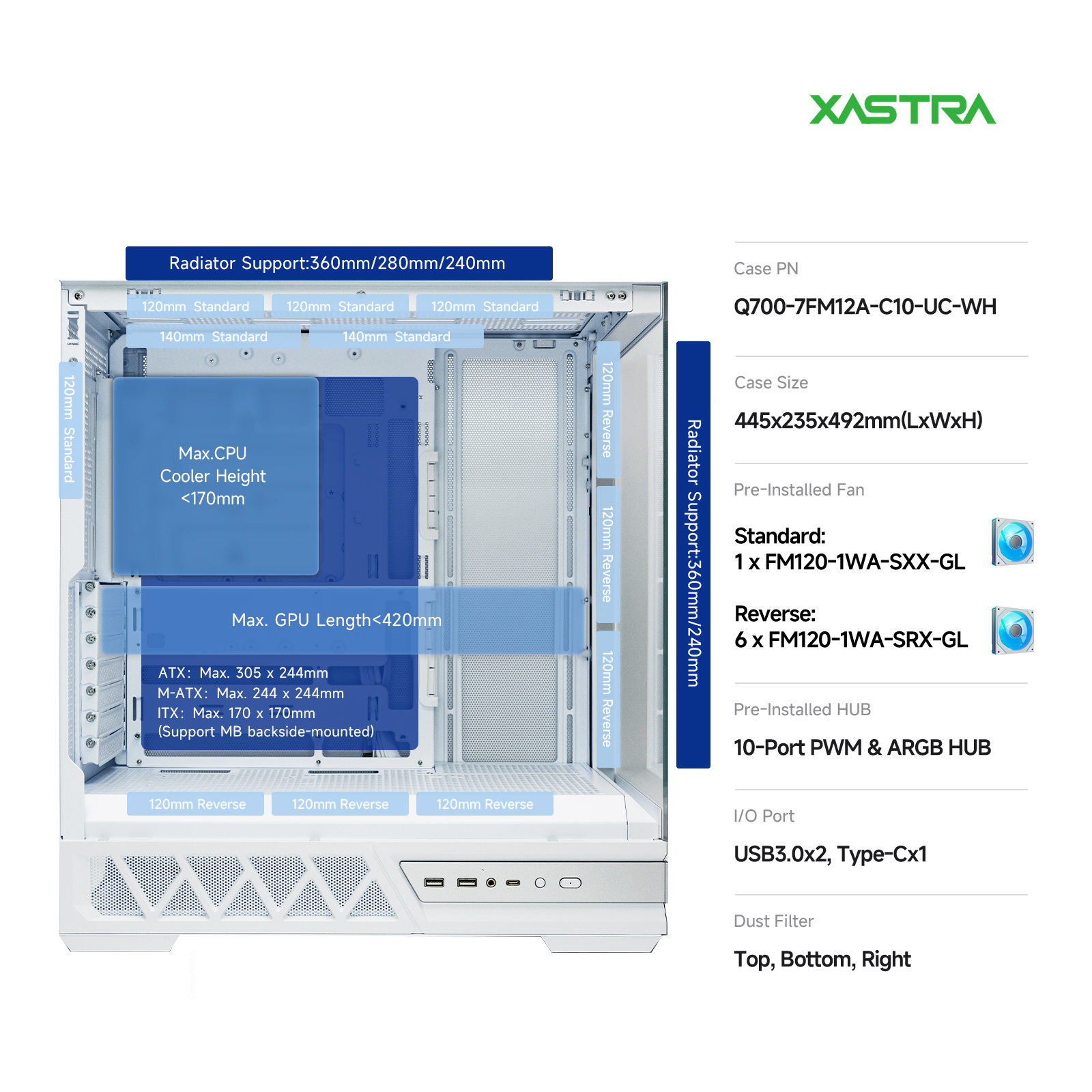 Корпус XASTRA Q700 7ARGB White (Q700-7FM12A-C10-UC-WH), без БП, ATX