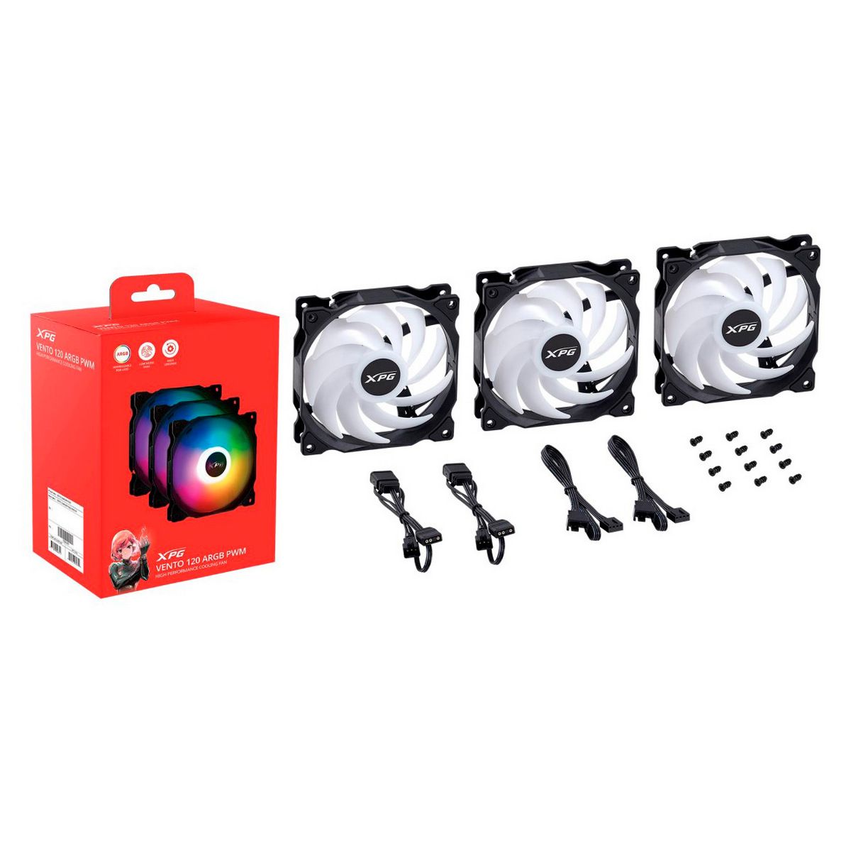 Вентилятор 12x12см XPG VENTO 120 ARGB PWM, черный VENTO120ARGBPWM3C-BKCWW, 3шт.