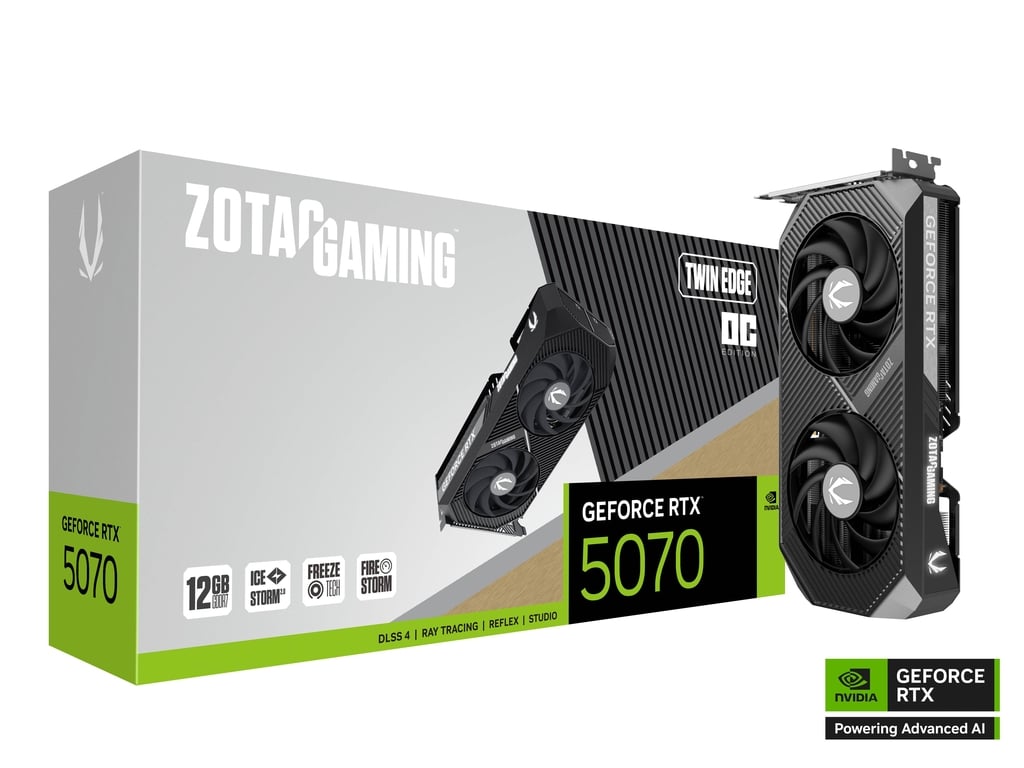 Видеокарта GeForce RTX 5070, 12Gb GDDR7 192bit, Zotac RTX 5070 TWIN EDGE OC ZT-B50700H-10P, RTL
