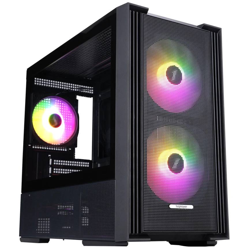 Корпус 1stPlayer AU6 ARGB Black AU6-BK-2FA7-14-2FA7R-1FA7, без БП, mATX