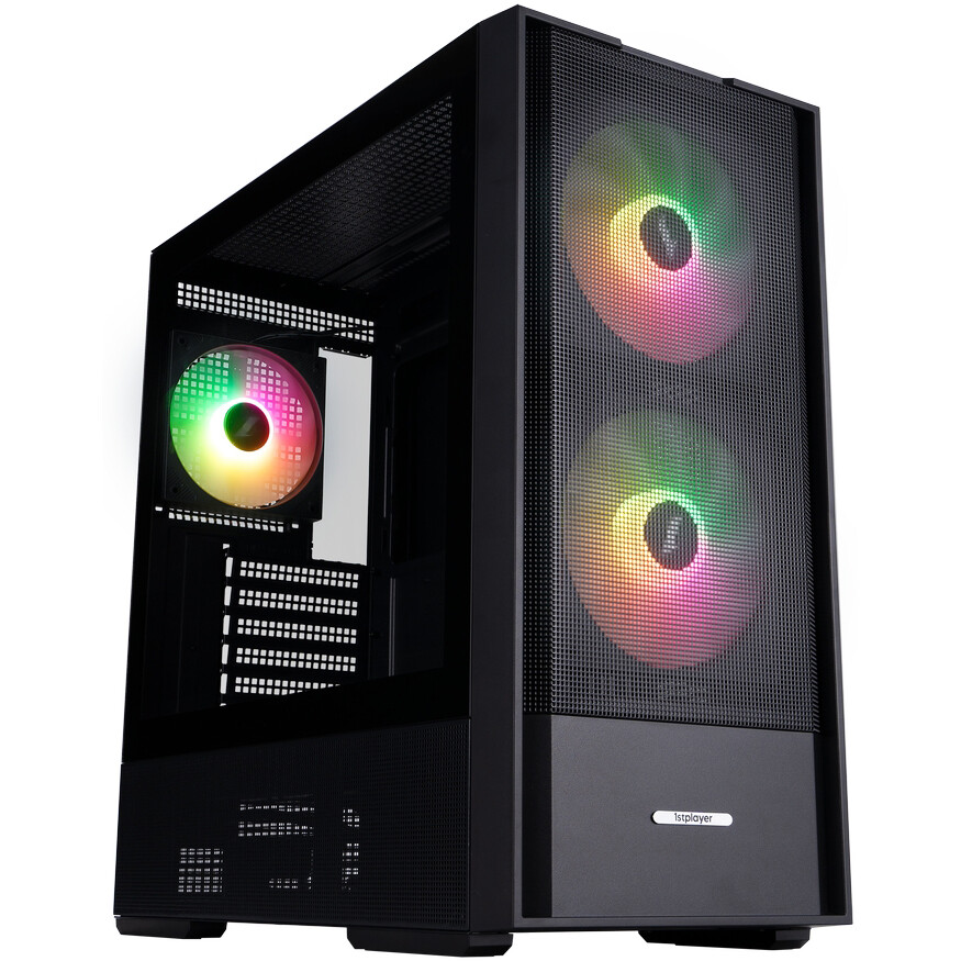 Корпус 1stPlayer AU7 ARGB Black AU7-BK-2FA7-14-2FA7R-1FA7, без БП, ATX