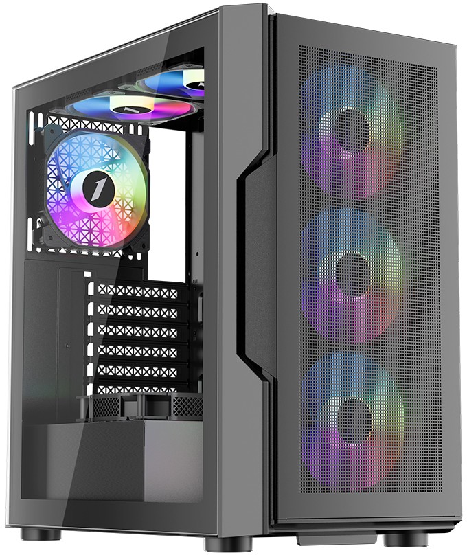 Корпус 1stPlayer T7-P Black T7-P-BK-4F1, без БП, ATX