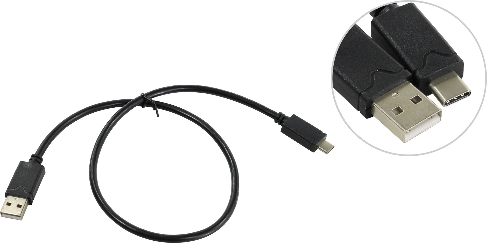 Кабель USB2.0 (M) - USB2.0 Type-C (M), 0.5м, 5bites TC201-05, черный