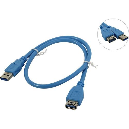 Кабель удлинитель USB3.0 (M) - USB3.0 (F), 0.5м, 5bites UC3011-005F, синий