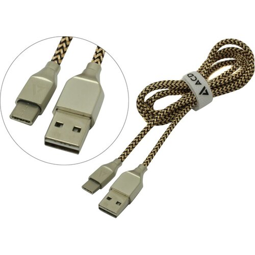 Кабель USB2.0 (M) - USB2.0 Type-C (M), 1м, ACD ACD-U927-C2Y, желтый/черный