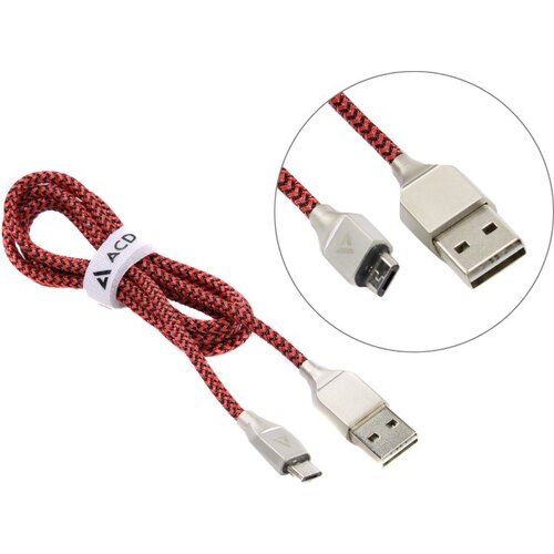 Кабель USB2.0 (M) - microUSB2.0 (M), 1м, ACD ACD-U927-M1R, красный/черный