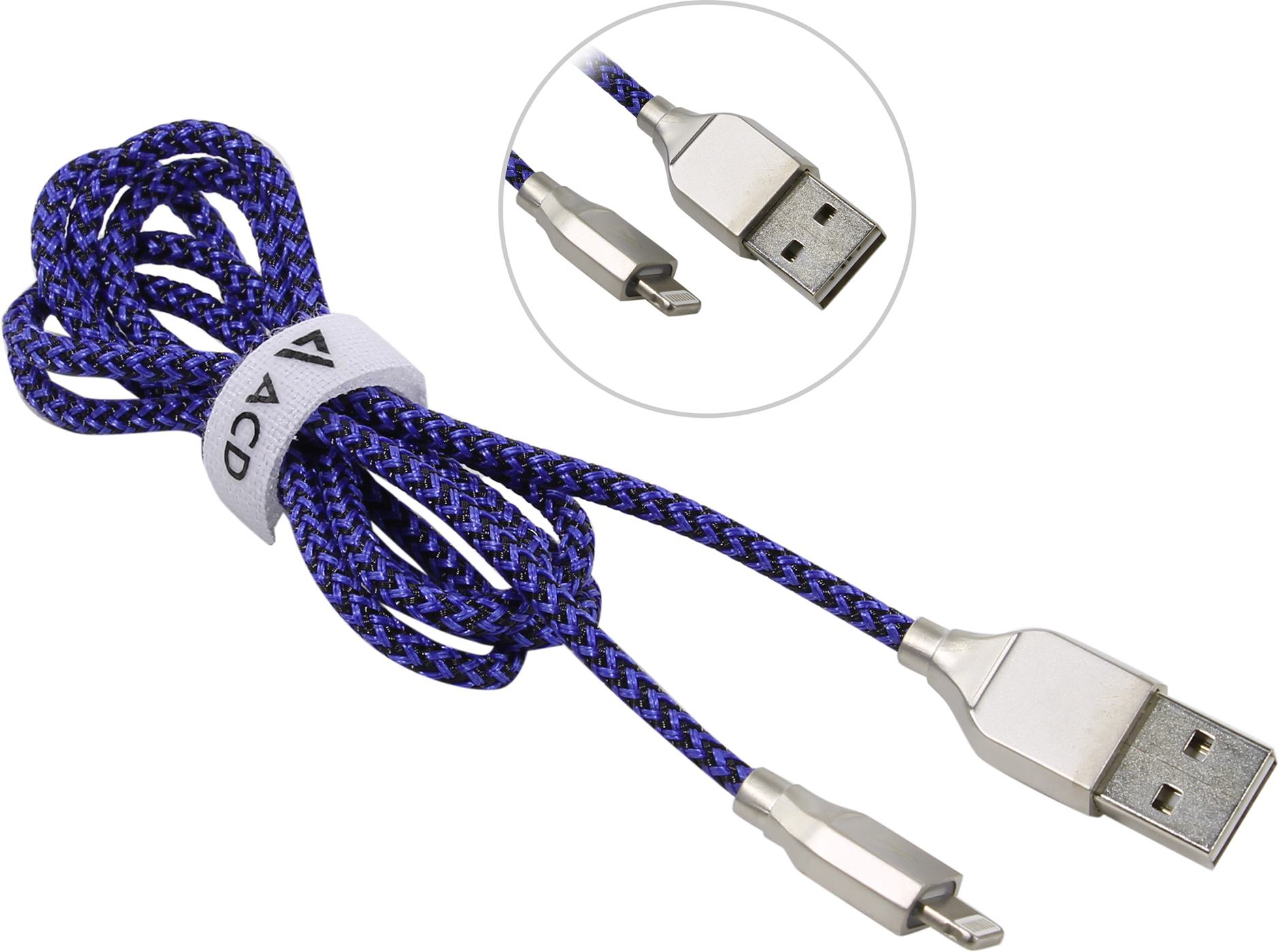 Кабель Lightning (M) - USB2.0 (M), 1м, ACD ACD-U927-P5L, синий/черный