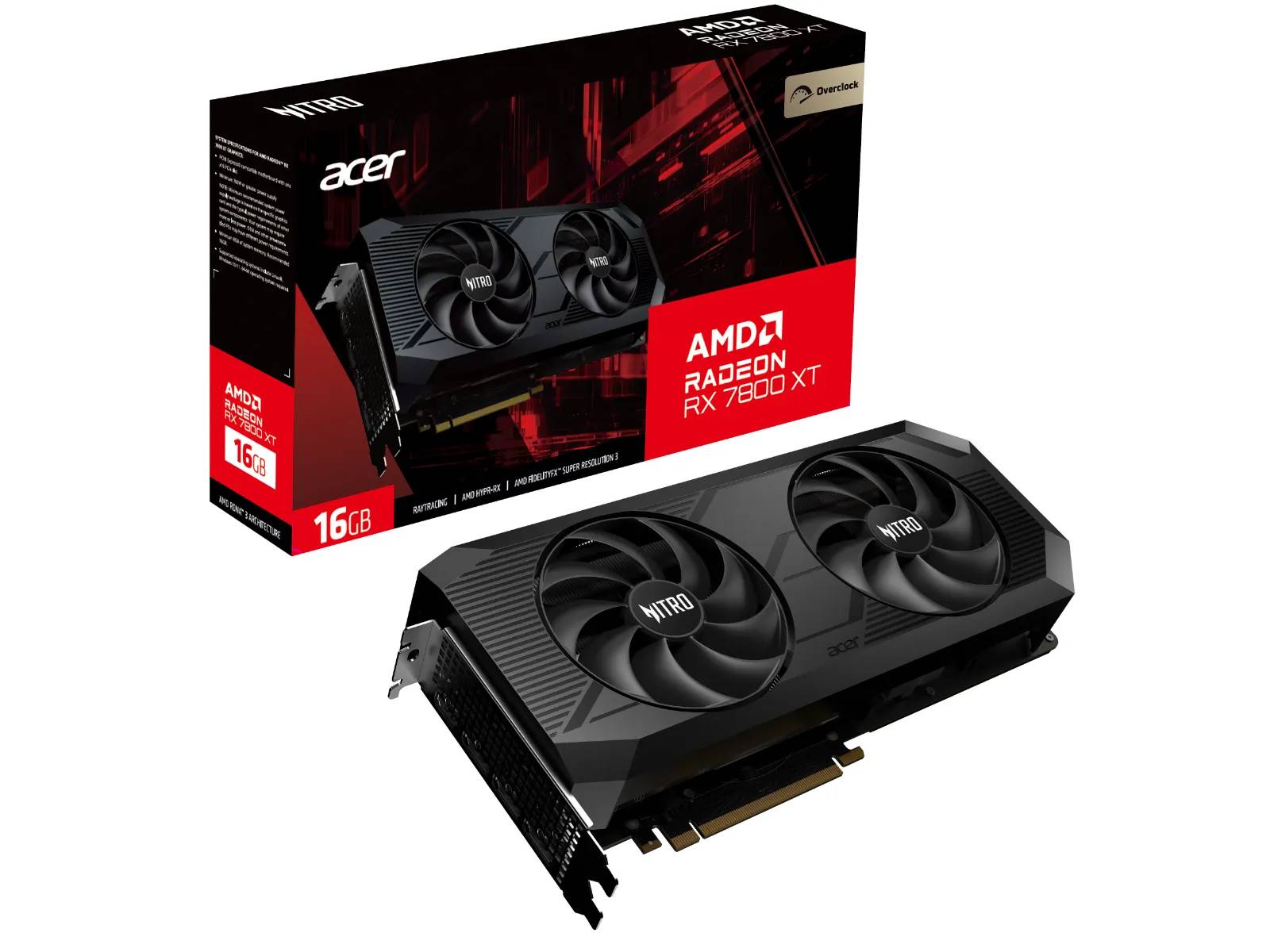 Видеокарта Radeon RX 7800 XT, 16Gb GDDR6 256bit, Acer NITRO OC (DP.Z37WW.P01), RTL
