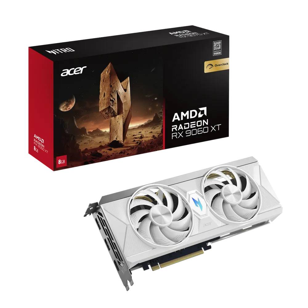 Видеокарта Radeon RX 9060 XT, 8Gb GDDR6 128bit, Acer Nitro White OC 9060 XT 8GB DP.Z4UWW.P02, RTL