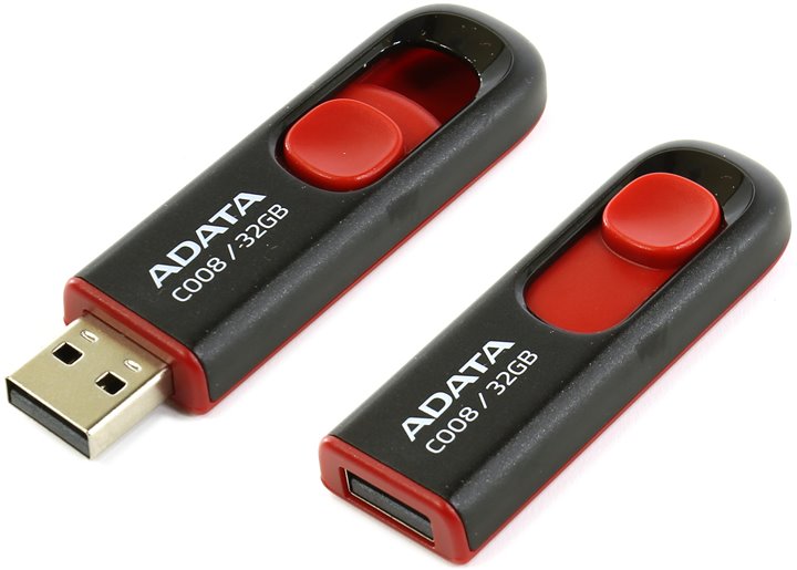 32Gb AData C008 AC008-32G-RKD, USB2.0, Black/Red