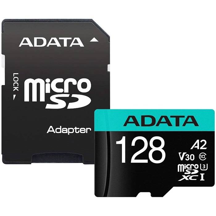 Карта памяти 128Gb AData Premier Pro V30S AUSDX128GUI3V30SA2-RA1, SD Micro, SDXC, Class 10, UHS-I U3, переходник