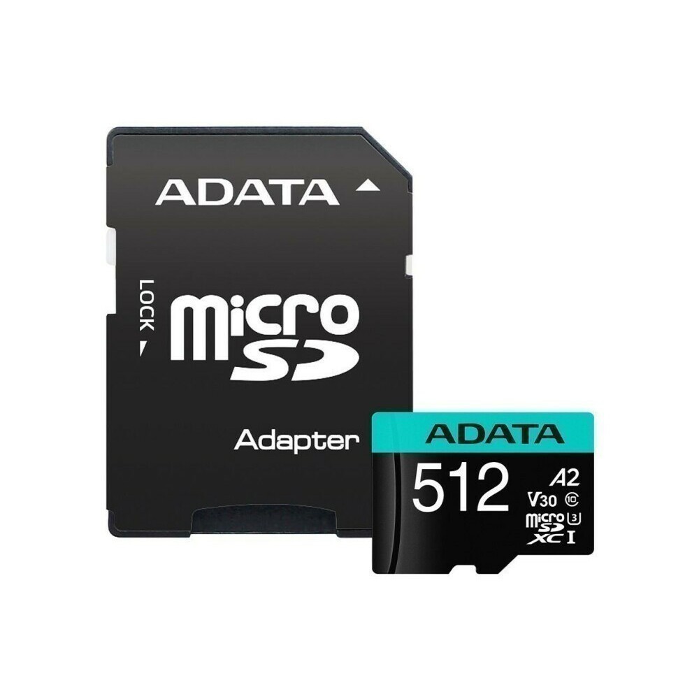 Карта памяти 512Gb AData Premier Pro V30S AUSDX512GUI3V30SA2-RA1, SD Micro, SDXC Class10, UHS-I U3, переходник