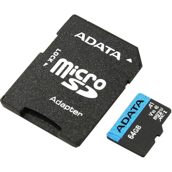 Карта памяти 64Gb AData Premier AUSDX64GUICL10A1-RA1, SD Micro, SDXC Class10, UHS-I U1, переходник