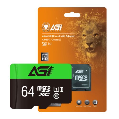 Карта памяти 64Gb AGI TF138 AGI064GU1TF138, SD Micro, SDXC Class 10, UHS-I U1, переходник