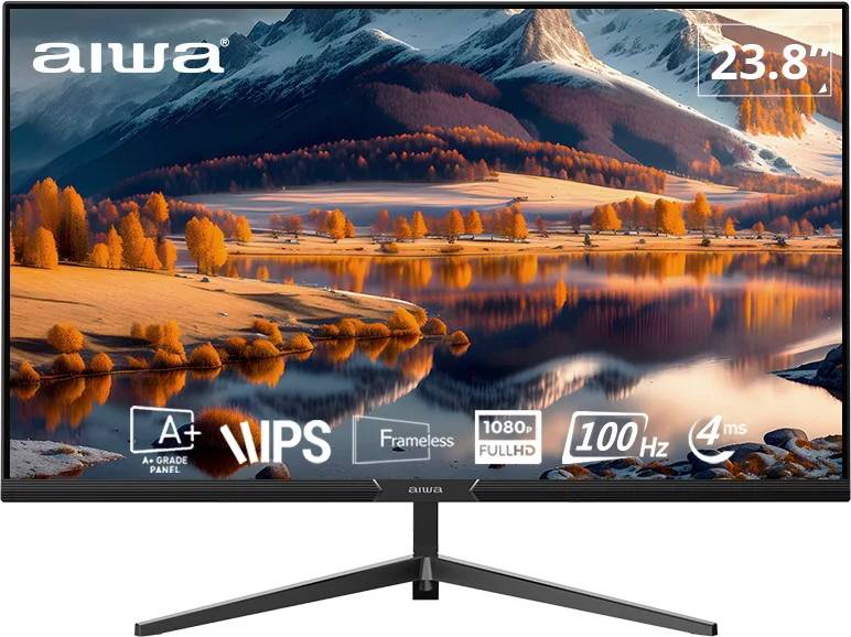 Монитор 23.8" Aiwa FB-24F100-V1 Black, 1920x1080, IPS, 100Hz (VGA, HDMI)