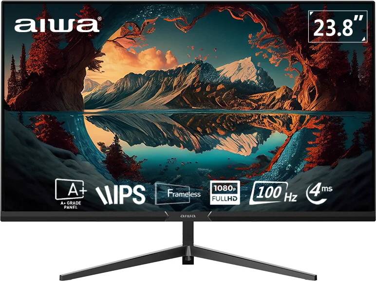 Монитор 23.8" Aiwa FB-24F100-V3 Black, 1920x1080, IPS, 100Hz, Speakers (VGA, HDMI, DP)