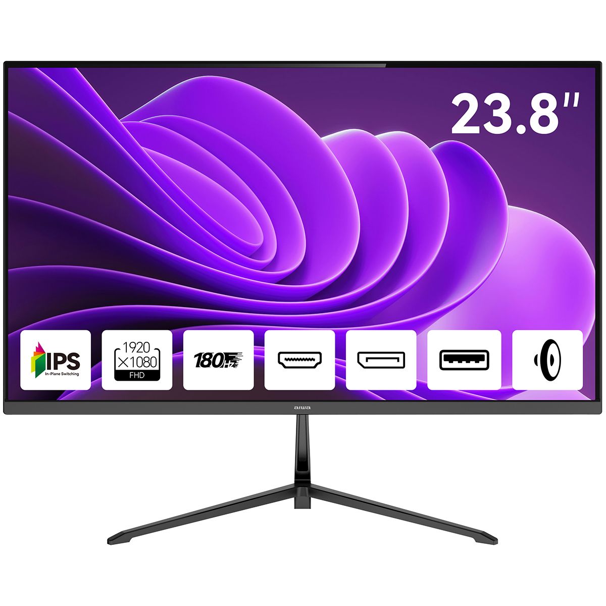 Монитор 23.8" Aiwa MD2410 Black, 1920x1080, IPS, 180Hz, Speakers (2xHDMI, DP)