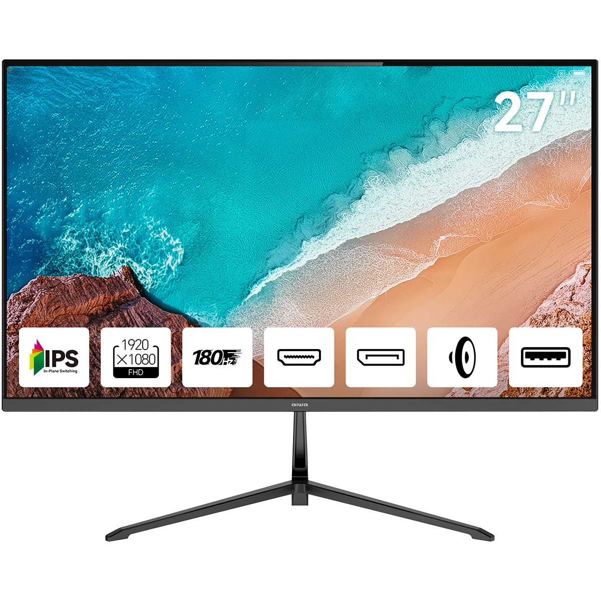Монитор 27" Aiwa MD2712 Black, 1920x1080, IPS, 180Hz, Speakers (2xHDMI, DP)