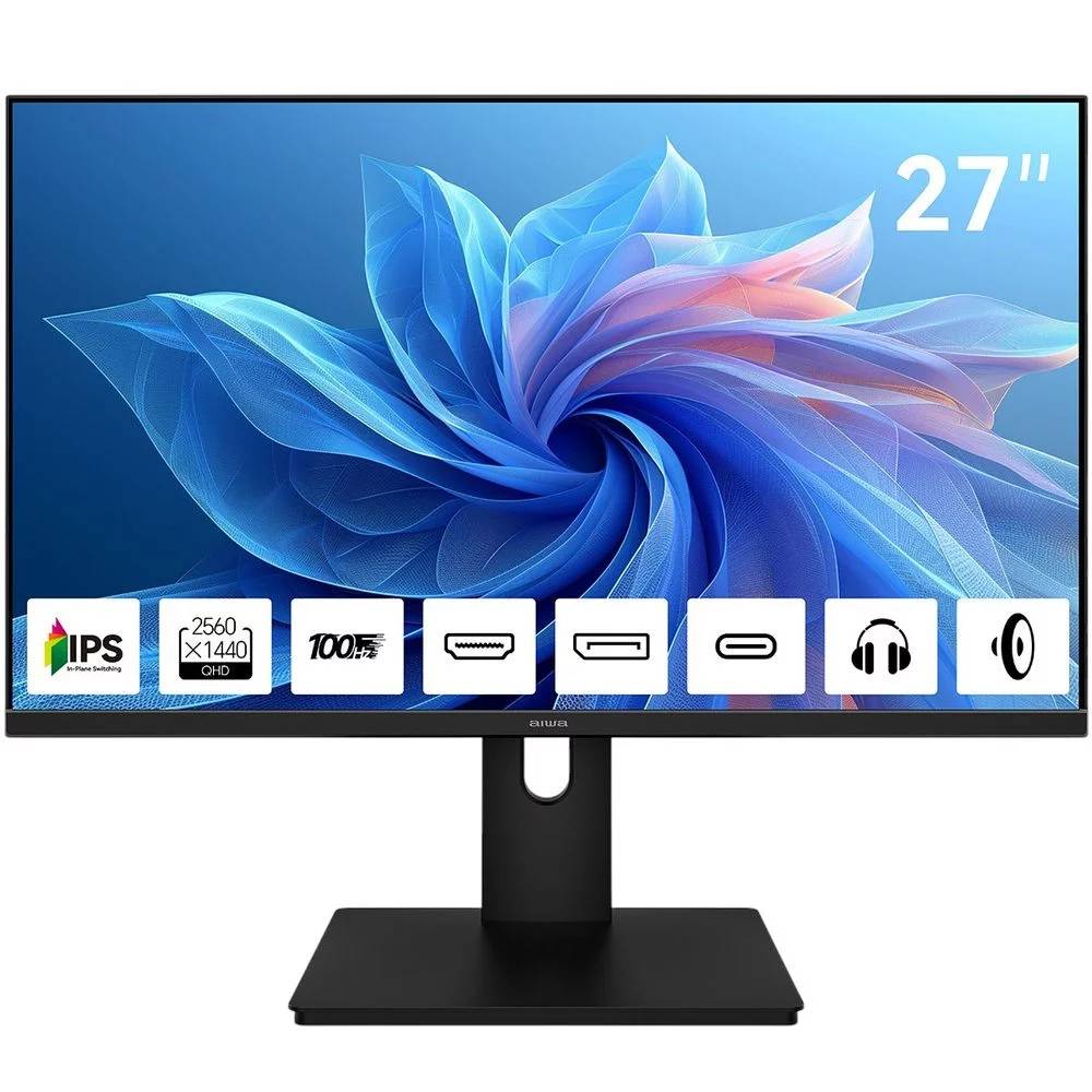 Монитор 27" Aiwa MQ271A Black, 2560x1440, IPS, 100Hz, Speakers (HDMI, DP)
