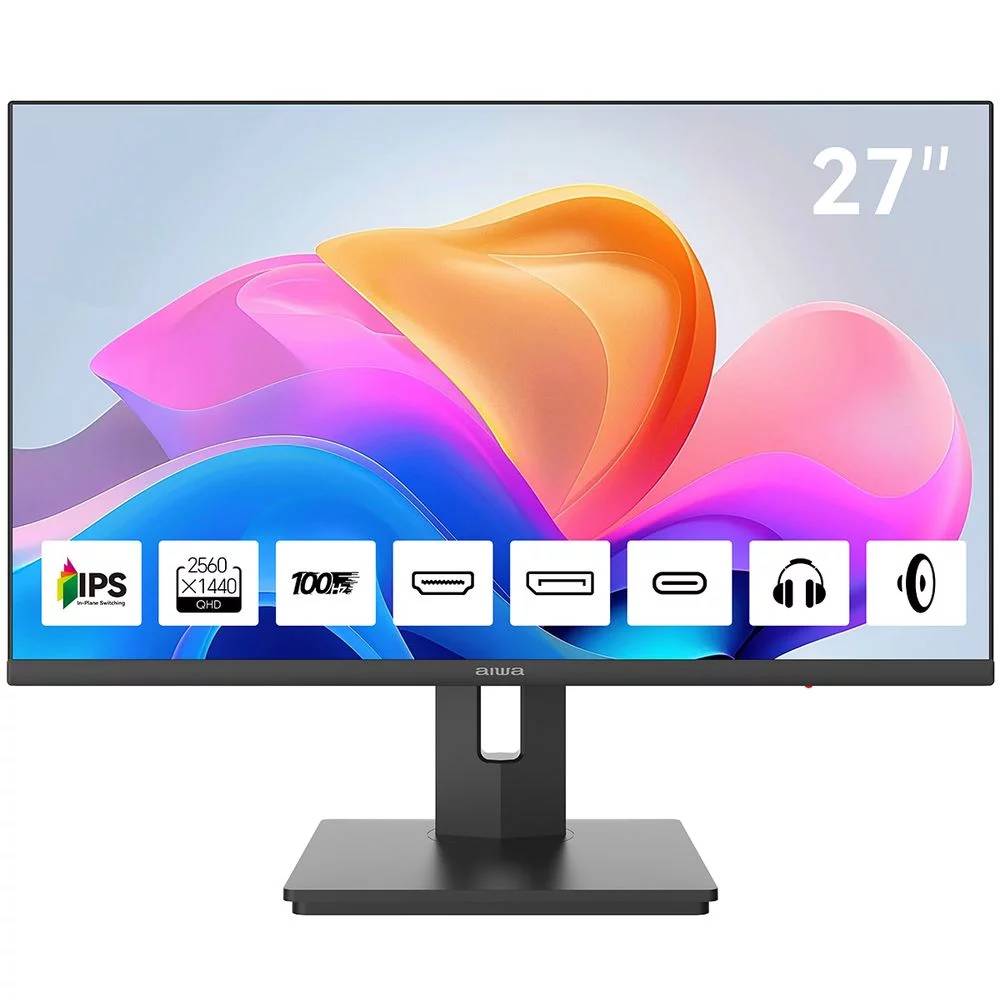 Монитор 27" Aiwa MQ275A Black, 2560x1440, IPS, 100Hz, Speakers (HDMI, DP)