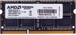 Оперативная память для ноутбука 4Gb AMD Radeon R5 Entertainment R534G1601S1SL-U, SODIMM DDR III, PC-12800 1600MHz
