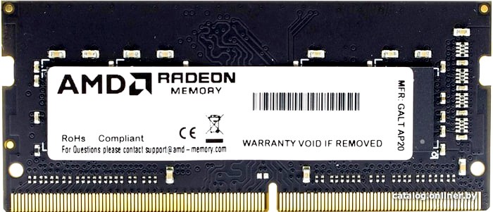 Оперативная память для ноутбука 16Gb AMD Radeon R9 Gamers Series Black R9416G3206S2S-UO, SODIMM DDR IV, PC-25600, 3200MHz