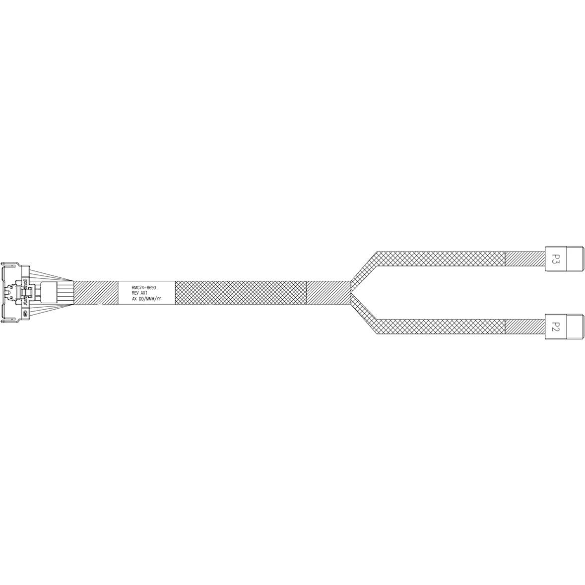 Кабель Amphenol RMC74-8690, MCIO x8 (SFF-TA-1016) - 2 x mini SAS HD (SFF-8643), 0.8м