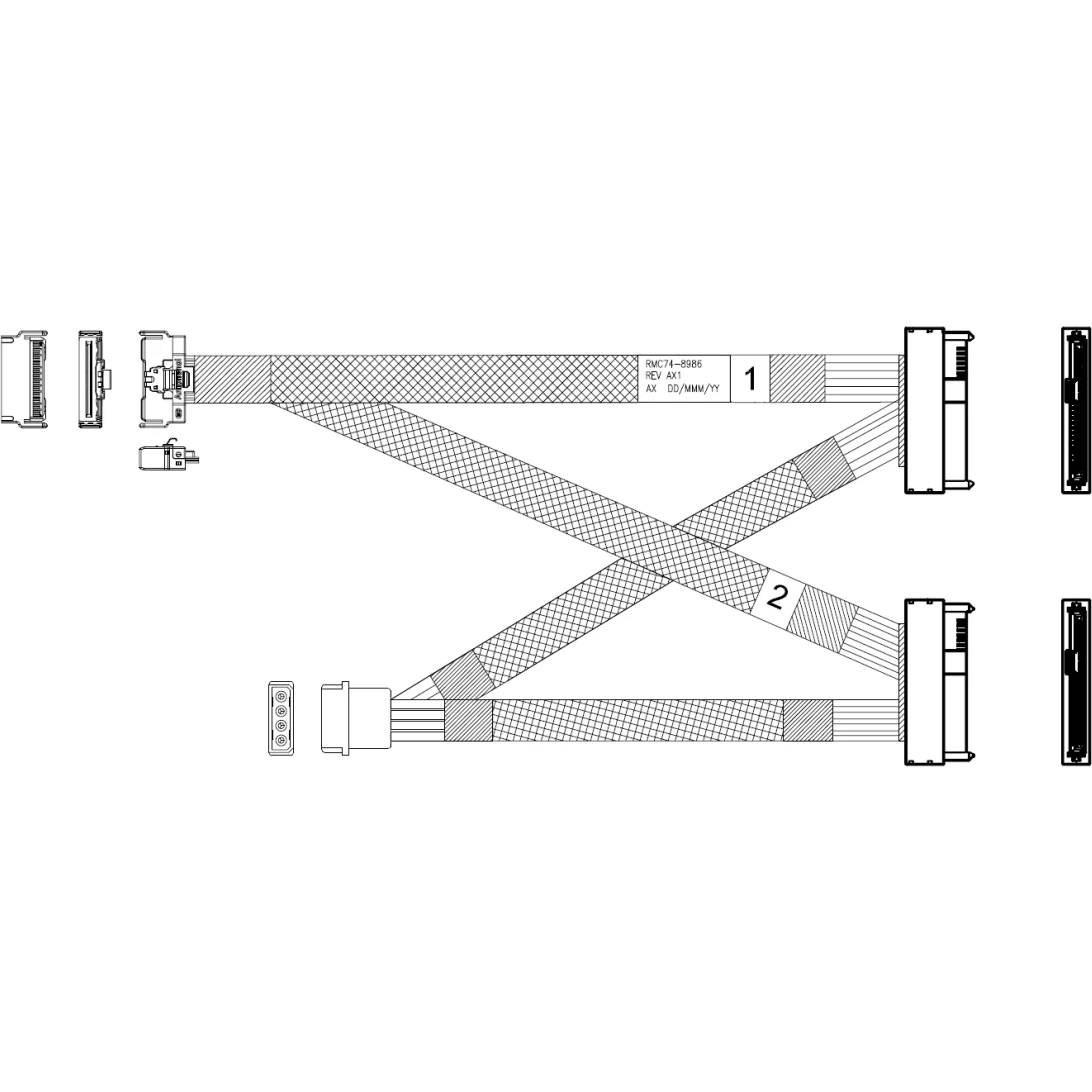 Кабель Amphenol RMC74-8986, MCIO x8 (SFF-TA-1016) - 2 x U.2 (SFF-8639), 0.8м
