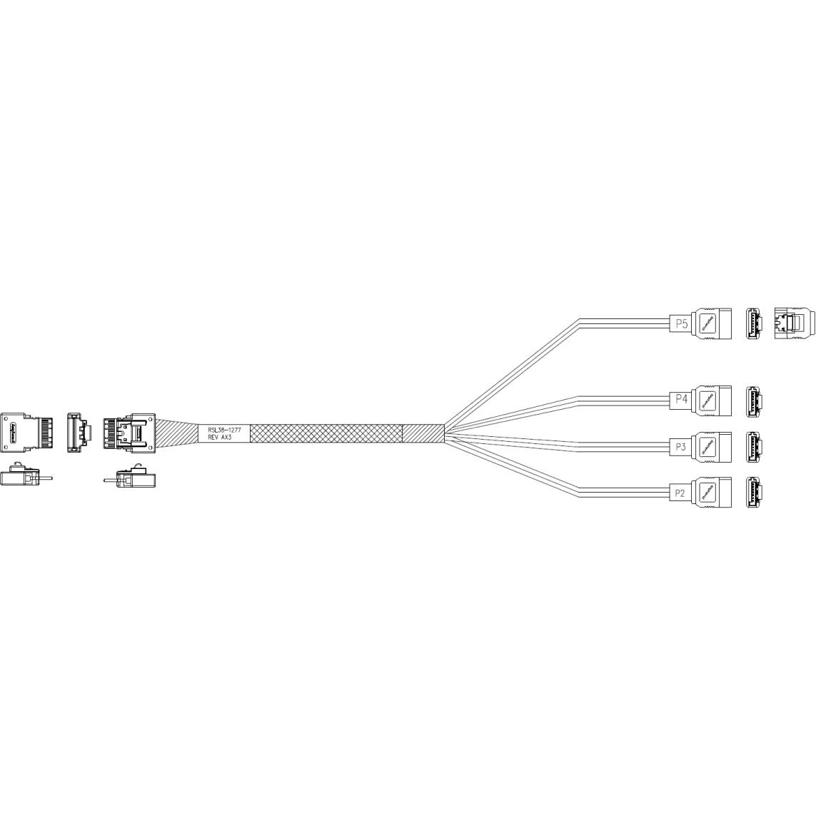 Кабель Amphenol RSL38-1277, Slimline SAS x4 (SFF-8654) - SATA, 1м