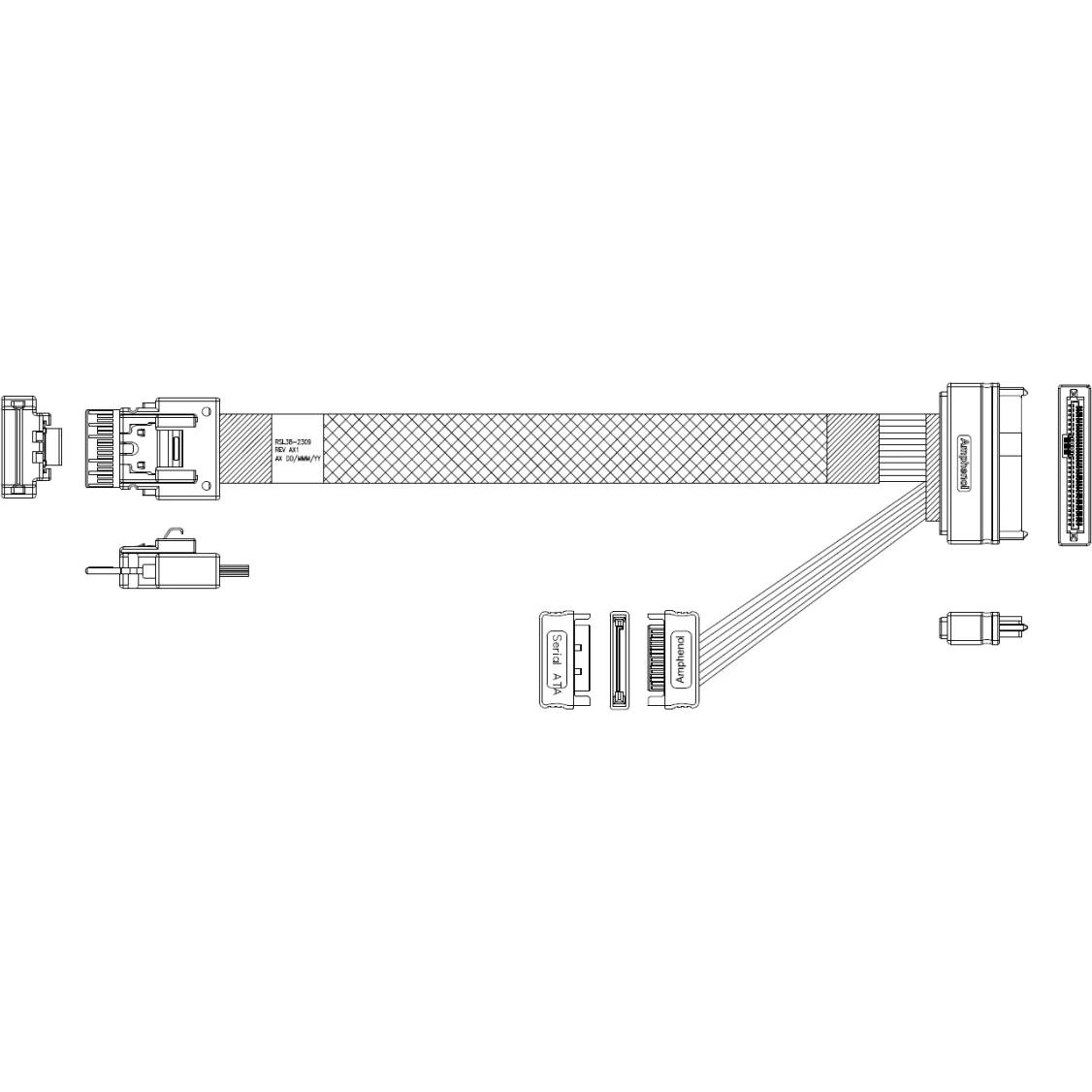 Кабель Amphenol RSL38-2309, Slimline SAS x4 (SFF-8654) - U.2 (SFF-8639), 0.75м