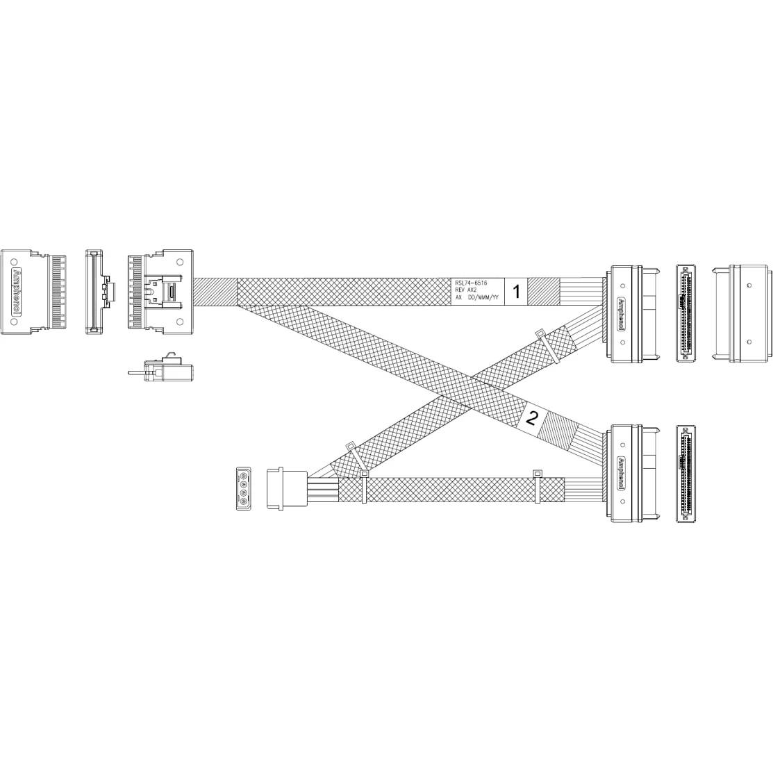 Кабель Amphenol RSL74-6516, Slimline SAS x8 (SFF-8654) - 2 x U.2 (SFF-8639), 0.7м
