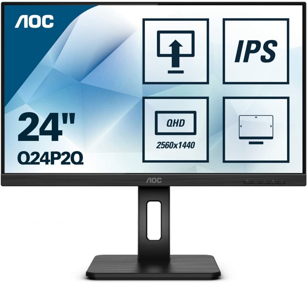 Монитор 23.8" AOC Q24P2Q, 2560x1440, IPS, 75Hz, Speakers (VGA, HDMI, DP)