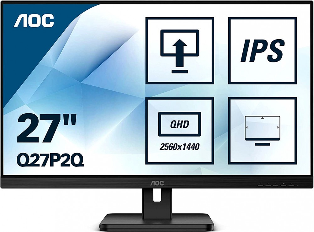 Монитор 27" AOC Q27P2Q, 2560x1440, IPS, 75Hz, Speakers (VGA, HDMI, DP)