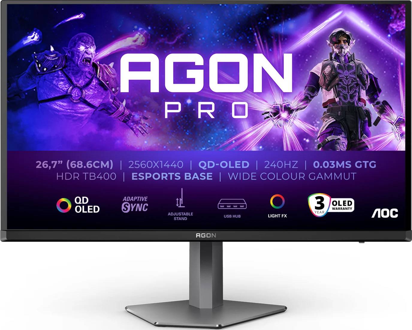 Монитор 26.7" AOC AG276QZD2, 2560x1440, OLED, 240Hz (2xHDMI, DP)