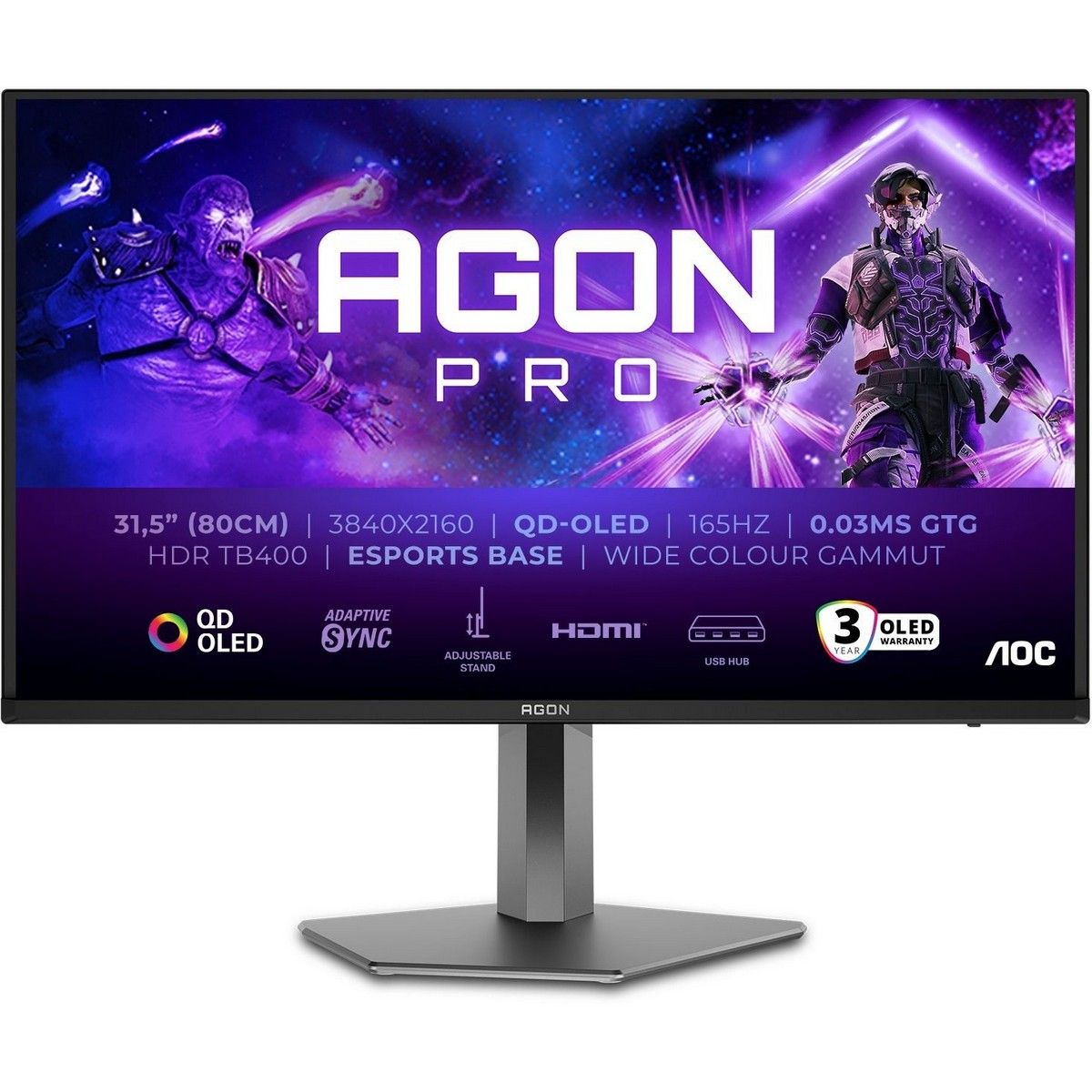 Монитор 31.5" AOC AGON AG326UD, 3840x2160, OLED, 165Hz, Speakers (2xHDMI, DP, USB Type-C)