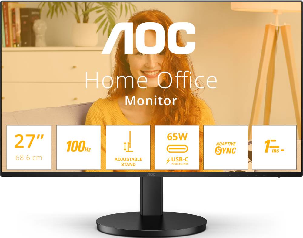 Монитор 27" AOC Q27B3CF2, 2560x1440, IPS, 100Hz, Speakers (HDMI, USB Type-C)