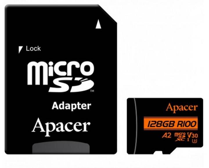Карта памяти 128Gb Apacer AP128GMCSX10U8-R, SD Micro, SDXC Class 10, UHS-I U3, переходник