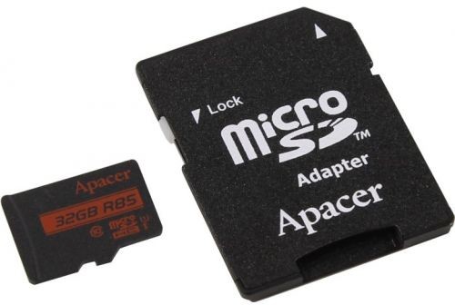 Карта памяти 32Gb Apacer AP32GMCSH10U5-R, SD Micro, SDHC Class 10, UHS-I U1, переходник