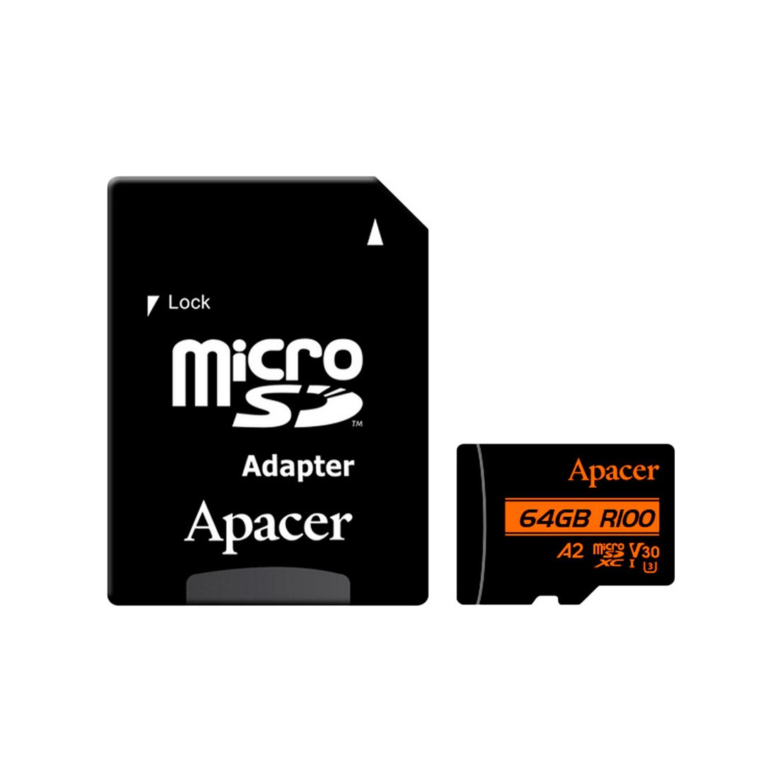 Карта памяти 64Gb Apacer AP64GMCSX10U8-R, SD Micro, SDXC Class 10, UHS-I U3, переходник