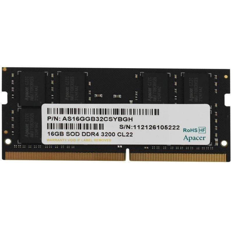 Оперативная память для ноутбука 16Gb Apacer AS16GGB32CSYBGH ES.16G21.GSH, SODIMM DDR IV, PC-25600, 3200MHz