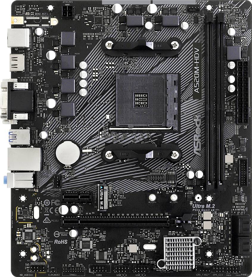 Материнская плата ASRock A520M-HDV, AM4, (DVI, HDMI, VGA), 2xDDR IV, mATX