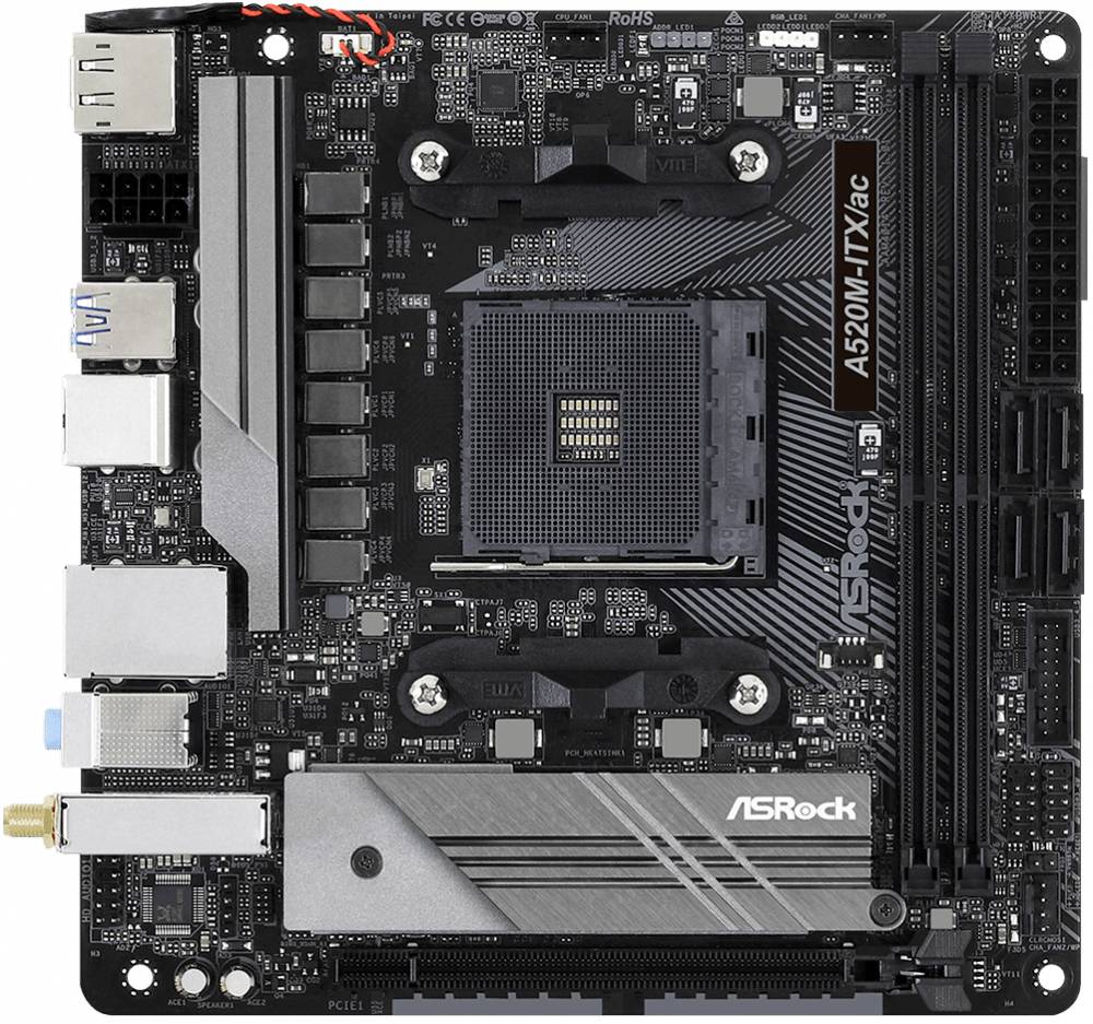 Материнская плата ASRock A520M-ITX/AC, AM4, (DP, HDMI), 2xDDR IV, mini-ITX