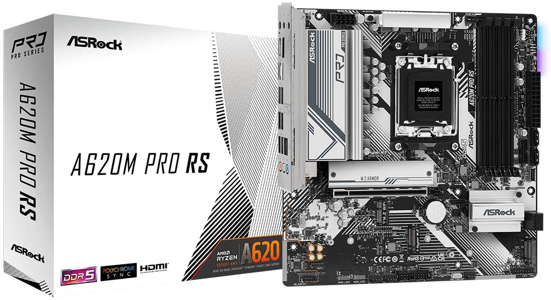 Материнская плата ASRock A620M Pro RS, AM5, (HDMI, DP), 4xDDR V, mATX