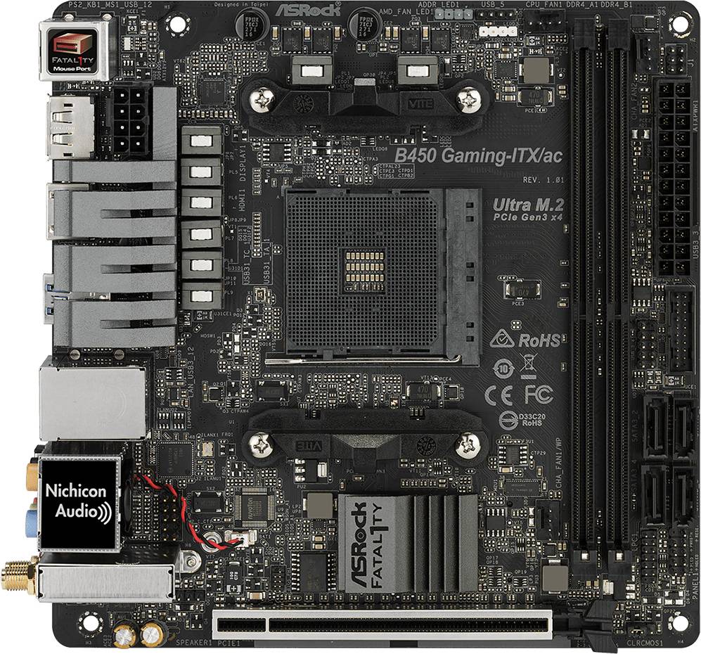 Материнская плата ASRock B450 GAMING-ITX/AC, AM4, (HDMI, DP), 2xDDR IV, mini-ITX