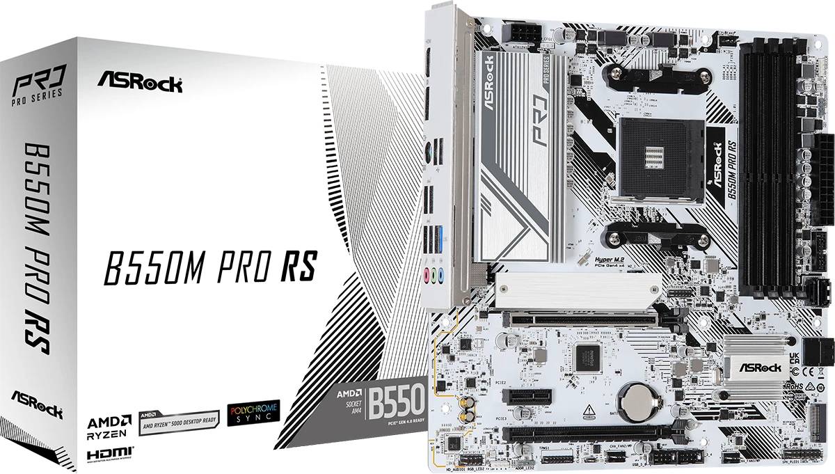 Материнская плата ASRock B550M Pro RS, AM4, (HDMI, DP), 4xDDR IV, mATX